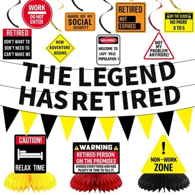 Decoraciones de jubilación Roetyce hombres mujeres, precaución feliz jubilación pancarta Han... Foto 1 de 4
