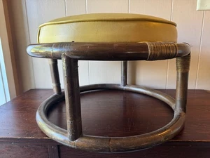 Vintage MCM Bamboo Rattan Circular Bentwood Foot Stool /Ottoman Boho - Picture 1 of 23