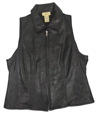 Chaleco de Cuero Estilo Moto Café Y2K Para Mujer Cuello Negro Motociclista Punk Talla S Foto 1 de 4