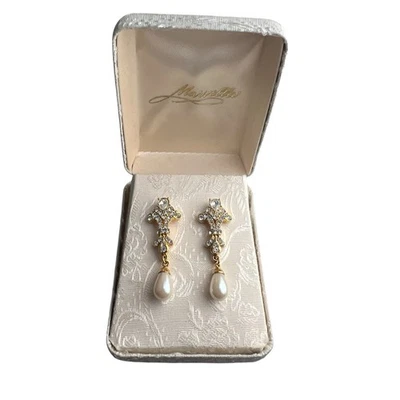 Pendientes perforados vintage Marvella estrás imitación perla gota en caja Foto 1 de 4