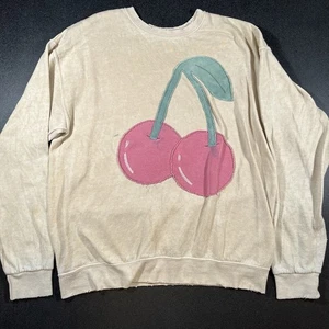 Free People Tricia Fix Cherry Sweatshirt Crewneck Oversized Size Small Cream - Picture 1 of 5