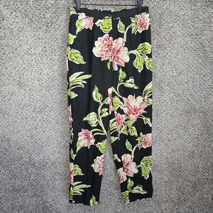 VTG Bob Mackie Pants Womens 8 Linen Blend Black Floral High Rise Zip Lined - Picture 1 of 7