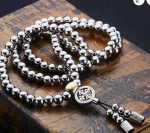 108 Buddha Beads Necklace Buddhist Prayer beads Mala Stainless Steel Fashion - Picture 1 of 4