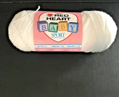 Red Heart Baby Sport Pompadour Yarn White 1001  Acrylic Blend 4mm 6 G (1) Skein - Image 1 of 4