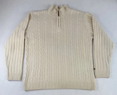 Suéter Columbia Para Hombre XL Pescador Tejido por Cable Lana Cuarto Cremallera Crema Foto 1 de 4