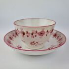 Antique 19th Century Tea Bowl And Saucer Painted With Pink Flowers
