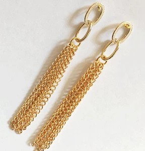 10 piezas de latón chapado en oro Colgante de cadena de borlas, borla Flecos hechos en EE. UU. - Imagen 1 de 2