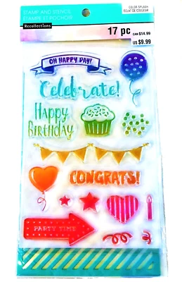 Juego de estampillas y plantillas de acrílico transparente Happy Birthday Celebrate Congrats ¡NUEVO! Foto 1 de 3