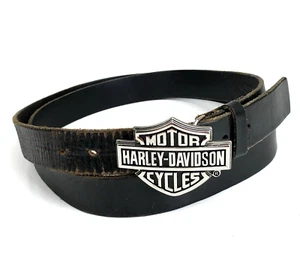 Vtg Harley Davidson Belt Mens 56" Black Leather Silver Bar Shield Buckle 2005 - Picture 1 of 7