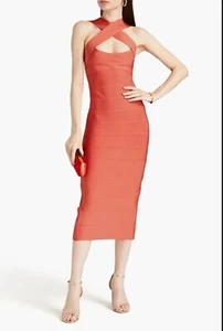 Neu mit Etikett Herve Leger Bodycon-Kleid Bandage Tiefseekoralle Midi L UVP 950 $ - Bild 1 von 18