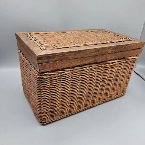 Vintage Wicker & Wood Basket, 11"x7" Cover