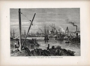PHILADELPHIA, FROM BELOW NEW SOUTH-STREET BRIDGE 1874, ORIGINAL Woodcut engrav - Picture 1 of 1