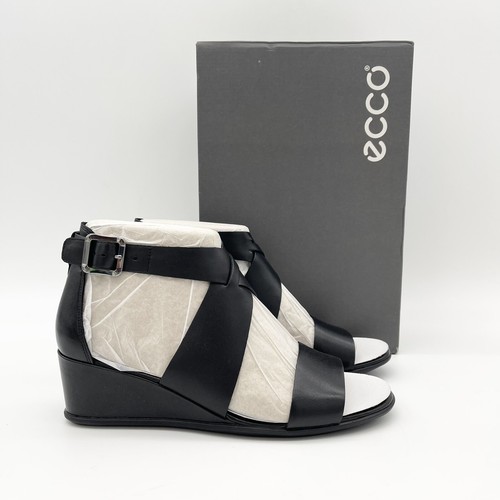 ECCO sandalo zeppa donna 9 9 5 EU 40 pelle nero cinturino incrociato fibbia forma 35