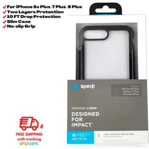 SPECK PRESIDIO V-GRIP CASE FOR iPHONE 8 PLUS 7 PLUS 6S PLUS BLACK CLEAR - Picture 1 of 11