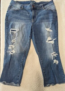 Maurice Boyfriend Blue Jeans Distressed Stretch Size 18W - Picture 1 of 3