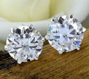 RARE 7.00 Ct Certified White Diamond Solitaire Studs In 925 Silver, VIDEO - Picture 1 of 11