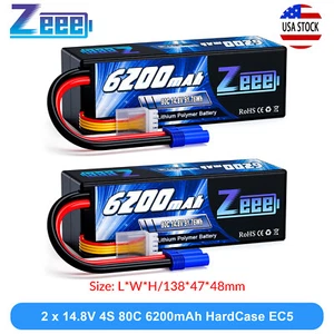2x Zeee 4S Lipo Battery 6200mAh 14.8V 80C EC5 HardCase for RC Car Truck Buggy - Picture 1 of 6