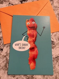 Tarjeta de felicitación de cumpleaños divertida What’s Shakin’ Bacon Sizzlin 5”x7” sello - Imagen 1 de 9