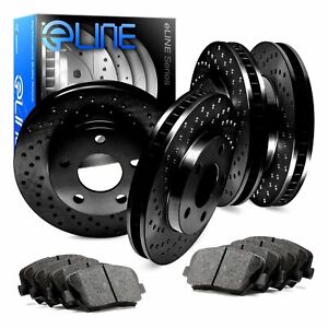 For 2008-2014 Cadillac CTS Front Rear Black Drilled Brake Rotors + Ceramic Pads