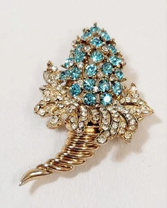 Vintage Reja Brosche blau klar Strass Blume Füllhorn - Bild 1 von 5