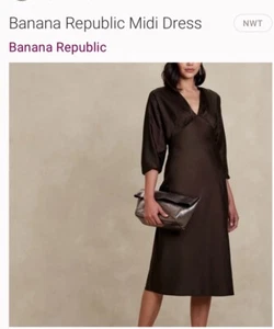 BANANA REPUBLIC Size 8 BROWN SATIN DRESS BLOUSSANT SLEEVE MIDI NWT $128. - Picture 1 of 8