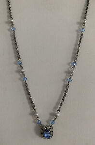 Liz Palacios Baby Blue Swarovski Crystal Pearl Silver Tone Necklace