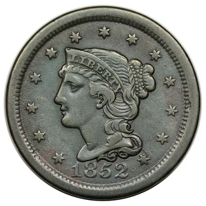 1852 Braided Hair Large Cent, N-11, rare TDS (e2), obverse/reverse cuds - Bild 1 von 3