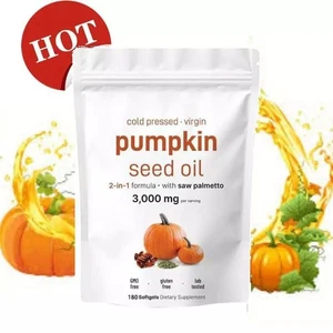 Olio di Semi di Zucca Vergine Pressato a Freddo 3000mg Formula 2 in 1 con Saw Palmetto NUOVO - Foto 1 di 18