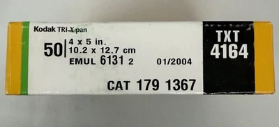 KodakTRI-X Pan 4164 PROFESIONAL 4X5 Hoja Película 50 Hojas Caducadas - CONGELADAS Foto 1 de 3