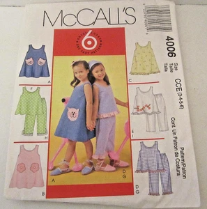 McCalls 4006 Niñas 6 Grandes Looks Vestidos Prendas para el torso Pantalones Costura Patrón Talla 3-4-5-6 - Imagen 1 de 4