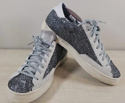 Tênis feminino P448 glitter cano baixo prata camurça preta UE 40 - Imagem 1 de 4