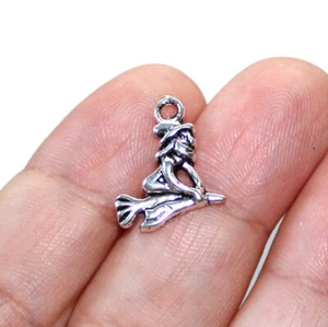 Witch Charms Antique Silver Tone (12 charms in one lot) Halloween Holidays r - Picture 1 of 2