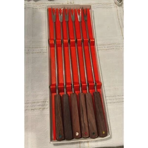 Fondue Forks Set of 6 Stainless Japan Genuine Rosewood Handles - Bild 1 von 6
