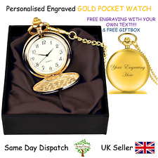 Personalised Engraved Pocket Watch-Wedding Gift Birthday-Silver Gold Black