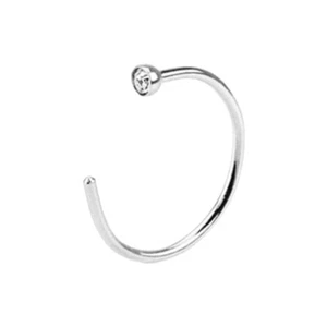 Nasenring offen 0,8 x 10 mm Silber mit 1 Zirkonia Kristall Klar Nasenpiercing - Bild 1 von 1