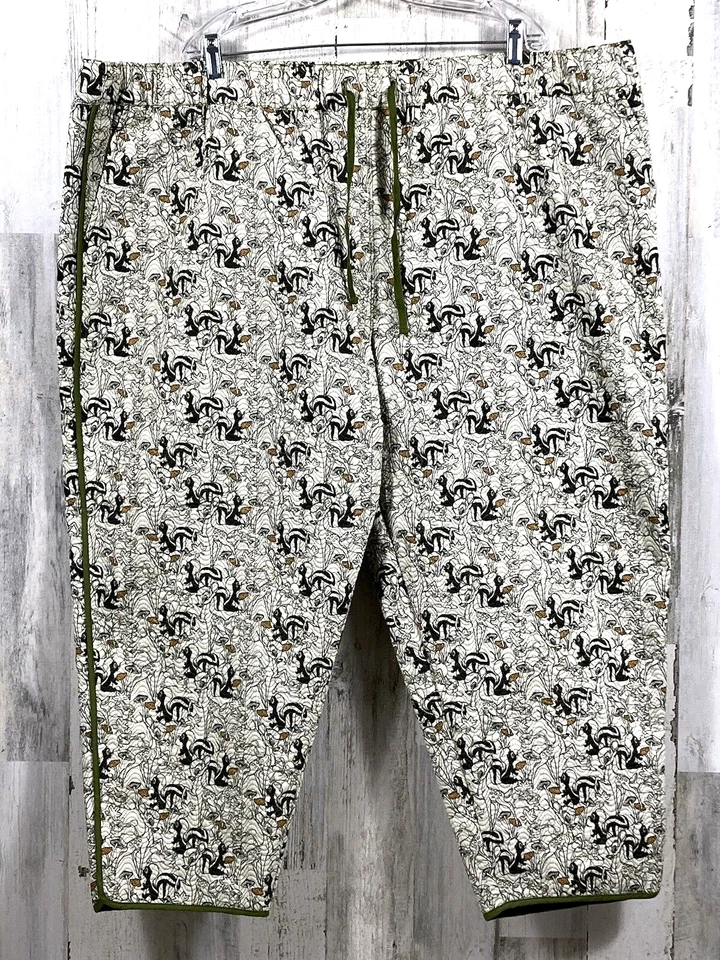 Disney Pants Bambi Quilted Green Beige Drawstring Pants WOMENS SIZE S