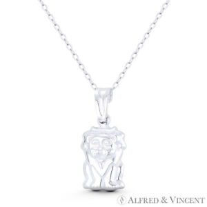 Maned Sitting Lion King of the Jungle 3D Hollow Pendant in .925 Sterling Silver