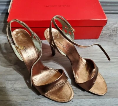 De colección 1970 1980 Charles Jourdan 6 1/2 París Francia Tacones Altos Raro Caja Bronce Foto 1 de 4