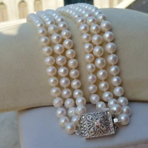 Classic 3 Strand Natural 6-7mm Round South Sea White Pearl Necklace 18" 19" 20" - Picture 1 of 7