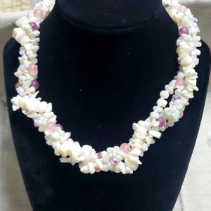 Designer Amethyst White Stone  Shell Choker Bib Necklace
