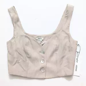 Jason Wu NWT Taupe Square Mother of Pearl Button Vest Crop Sleeveless Top Sz XS - Picture 1 of 7