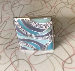 VTG Enameled Cocktail Ring (6) Rhodium Plated, Rhinestone, BOHO Amazing Piece!!! - Picture 1 of 16