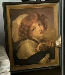 Pintura Vintage Niña con Cachorro - Gran Calidad y Detalles  - Imagen 1 de 8