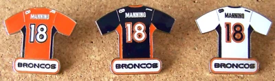 3 pins Denver Broncos Peyton Manning jersey lapel pin NFL orange white blue  - Image 1 of 4
