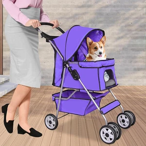 Dog Stroller Folding Pet Stroller 4 Wheels Foldable Stroller Waterproof Travel - Picture 1 of 14