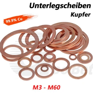 M3 bis M60 Unterlegscheiben Kupferscheiben Kupferringe Beilagscheiben Dichtringe - Picture 1 of 132