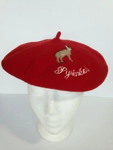 Boina de Cabra Pirineos Recuerdo Lana Rojo Sombrero Bordado Talla 10 - Imagen 1 de 8