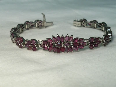 ..signed LH Sterling Silver, Purple/Plum Tones Marquise Topaz Gemstones Bracelet - Image 1 of 4