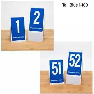 Números de mesa de plástico 1-100, azul con números blancos, estilo tienda de campaña, envío gratuito - Imagen 1 de 3