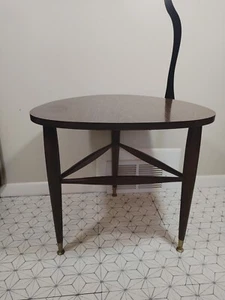 1970s Guitar Pick End Table Wood Grain Formica Mersman 8198 Vtg 23.5"Wx21.5"H - Picture 1 of 13